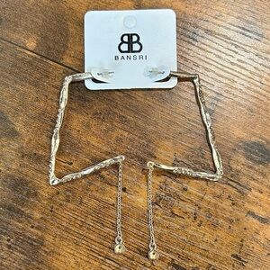 NWT Bansri Gold Angled Bar Yellow Crystal Statement Dangle Earrings Flower Charm